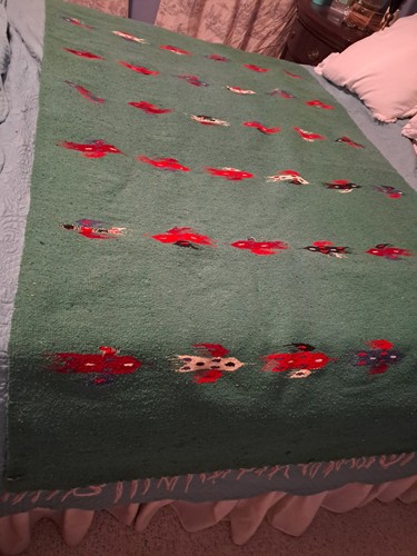 Vintage Indianer Vogel Pferd Decke in grün 46"x82"
