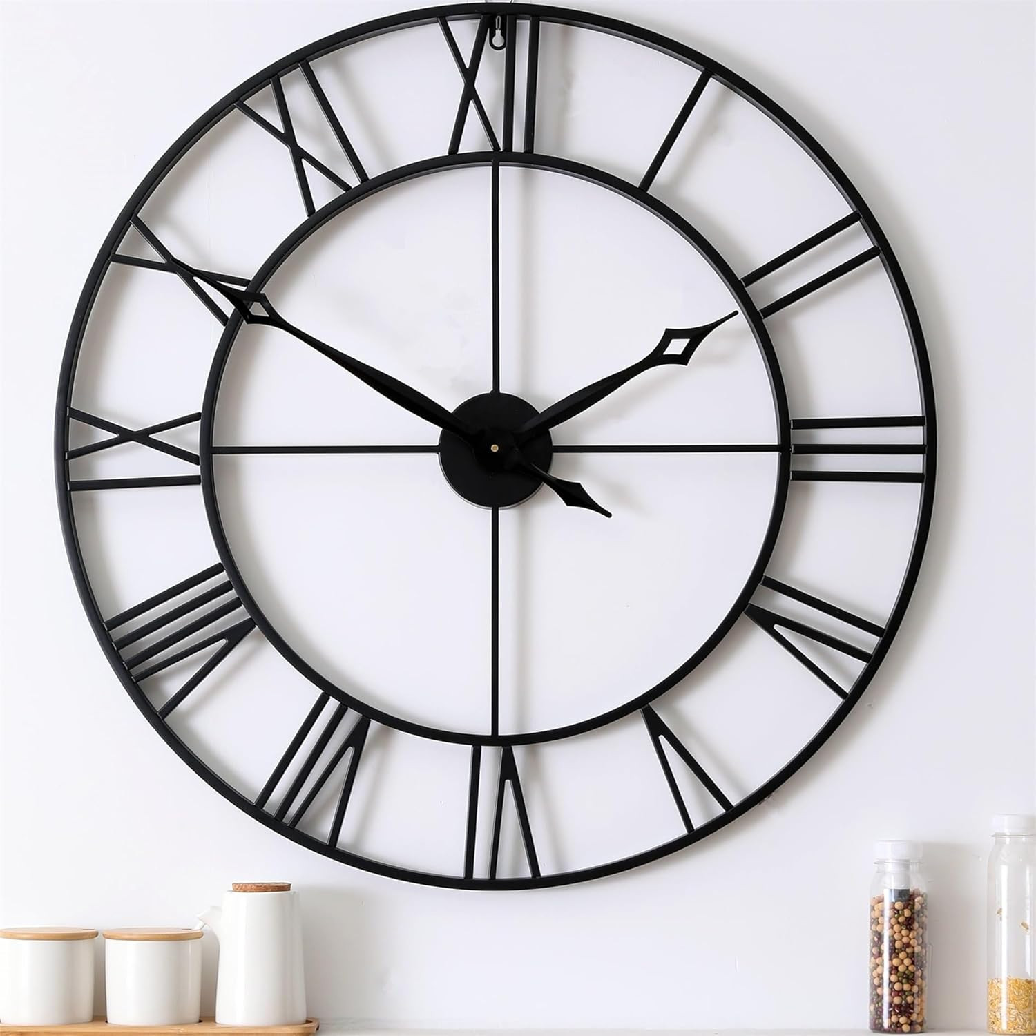 30 Inch Large Wall Clock Modern, Oversized Roman Numeral Decorative Black Metal