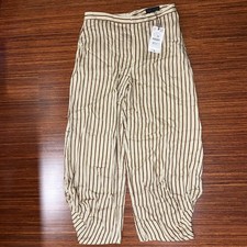 ZARA Women's Mid Rise ZW Collection Maroon ecru Striped Balloon Pants Large NWT