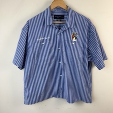 Abercrombie Fitch Ford Motor Co Shirt Mens L Blue Pinstriped Cropped Button Up
