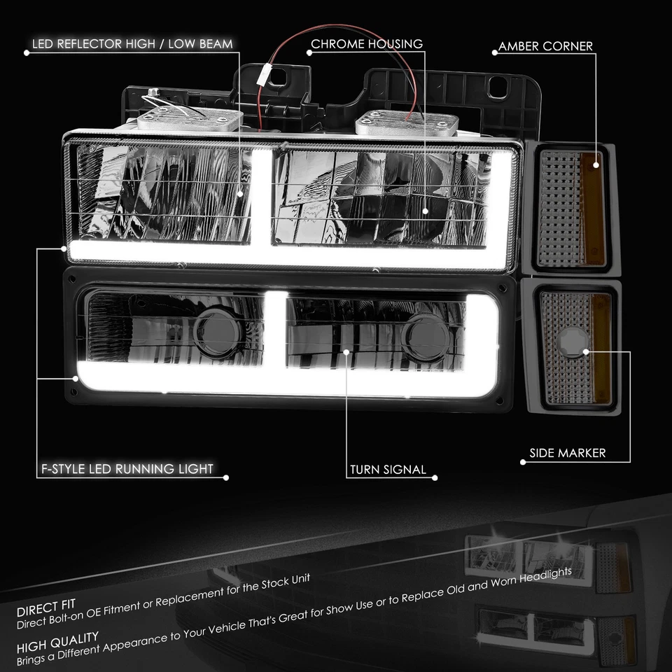 Faros ahumados/ámbar barra F-LED suburban camioneta Chevy C/K 1988-1993 Foto 2 de 4