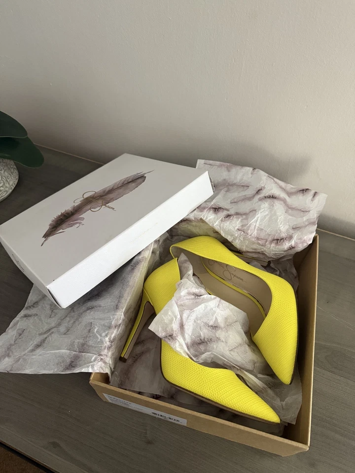 TACONES JESSICA SIMPSON PRAYLEE LIMÓN AGRIO BRILLANTE ESTAMPADO CUERO 7.5 Foto 4 de 4