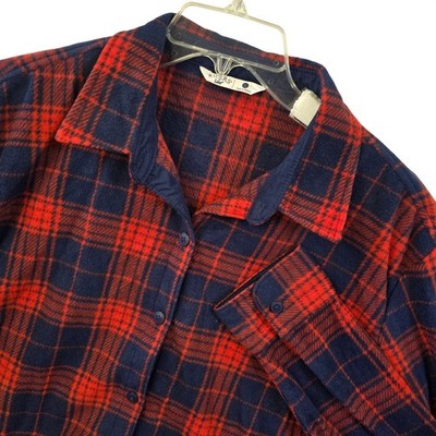 Riders by Lee Womens XXL Fleece Flannel Shirt Red Blue Plaid Button Up Grunge