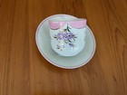 Antique English Pink Lusterware Porcelain Cup & Saucer w/ Floral Decoration