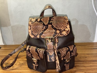 Michael Kors Brown Animal Print Small Backpack Buckle Accent Gold Hardware