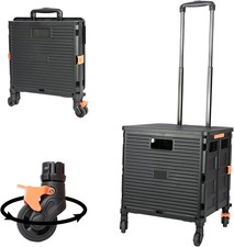 Foldable Utility Cart Folding Portable Rolling Crate-Black