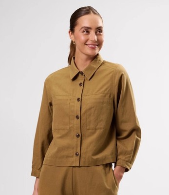 NWT Amour Vert Size XS Genevieve Cotton Linen Blend Jacket in Elm Green 