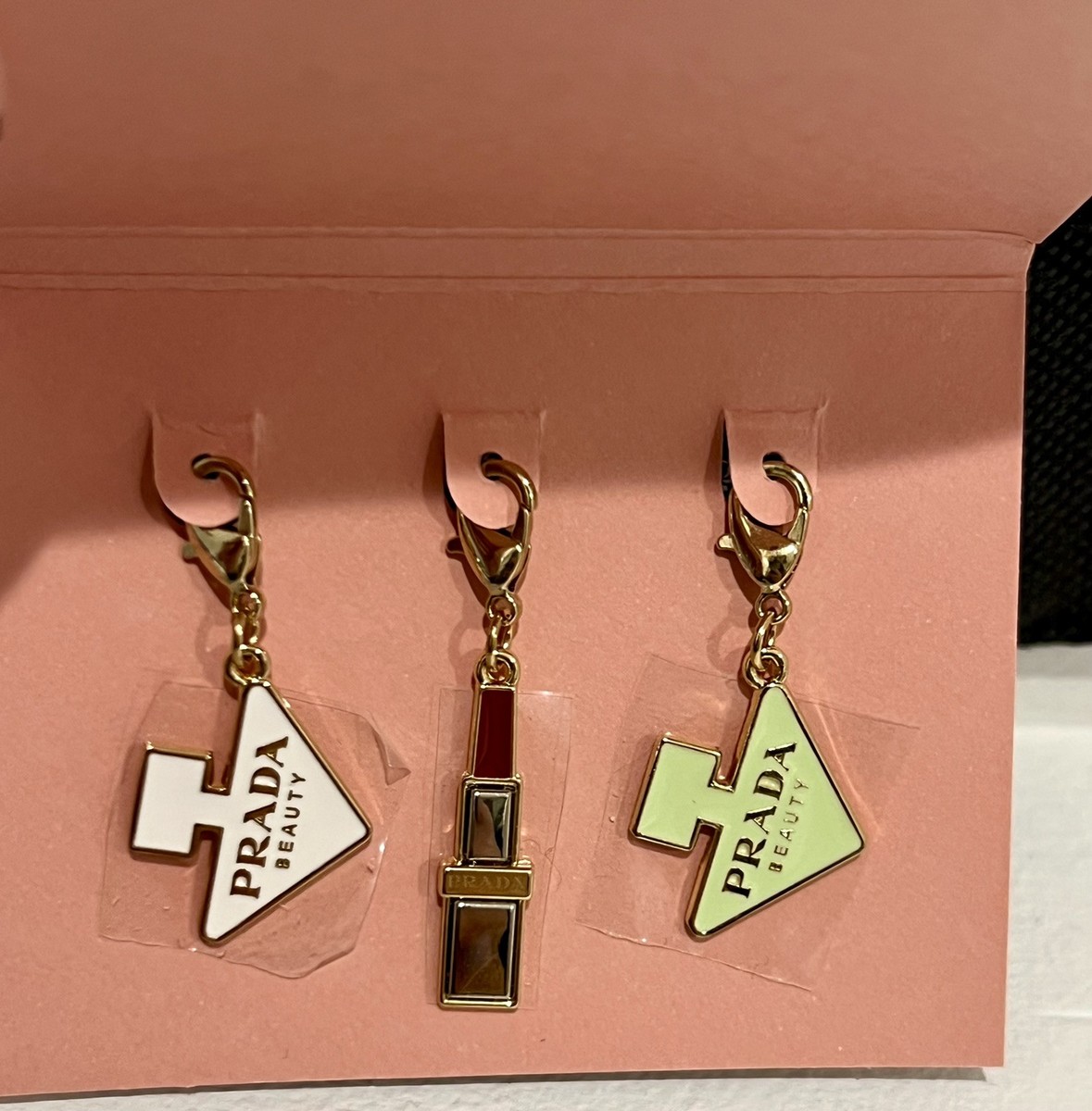 Prada Beauty 3pc Charm Set w/ Lipstick Logo Paradoxe Collector
