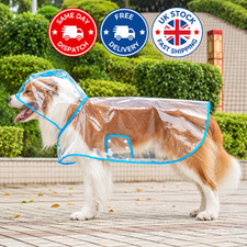 Dog Rain Jacket Transparent Waterproof Hooded Reflective Pet Raincoat XS 3XL UK