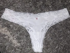Vs lace trim Ribbed/striped thong panty NEW SIZE Medium White 