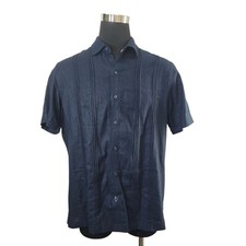 Scotch  Soda Amsterdam Mens Blue Short Sleeve Shirt Guayabera Size L