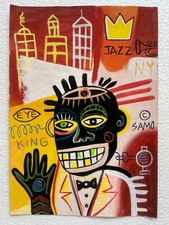 Jean-Michel Basquiat (fatto a mano) disegno tecnica mista su carta firmato e ...