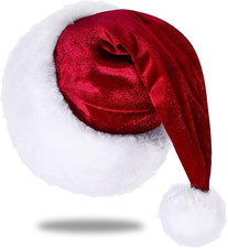 Santa Hat, for Adults, Unisex Velvet Comfort Wine Red Christmas Hats Extra