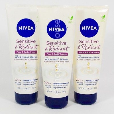 3 Nivea SENSITIVE & RADIANT Face & Body Cream w/ Nourishing Serum 6.8 oz