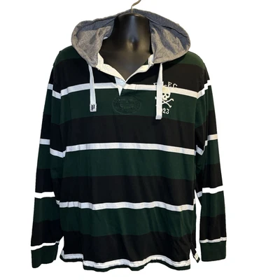 Polo Ralph Lauren Rugby RLFC Skull Crossbones 1923 Hoodie Stripe Shirt Mens L - Image 1 of 4
