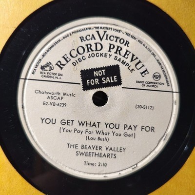 Beaver Valley Sweethearts  - RCA Victor Record Jockey Sample Vinyl 10''  78rpm