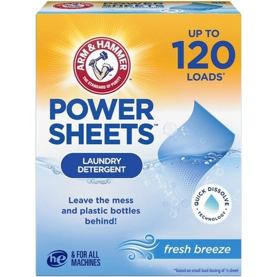  Power Sheets Laundry Detergent, Fresh Breeze, 60 Count, Up to 120 Small Loads