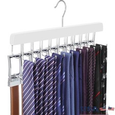 2 in 1 Belt Tie Organizer Rack W/ 20 Hooks Space Saving Durable Wood Hanger New