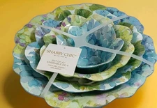 NEW~Shabby Chic Nesting Bowls Melamine Unbreakable Blue Floral Serving Set 4