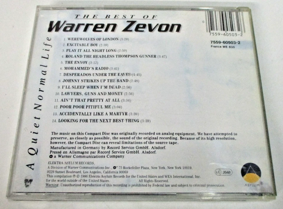 A Quiet Norman Life, The Best Of Warren Zevon - Warren Zevon - CD - Image 3 of 3