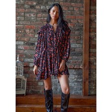 Free People Womens Flower Fields Mini Dress Size M Red Blue Oversized Boho