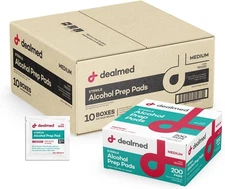 Dealmed Alcohol Prep Pads – 2000 Count Medium Latex-Free Gamma Sterilized Anti