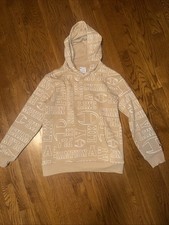 Champion Boys Hoodie Sweatshirt M 10-12 All Over logo Print tan Fleece Pullover