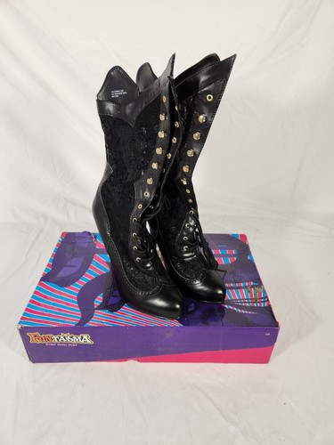 NOS Funtasma Black Lace Boots High Heel Retro Witchy Goth US:12 - 第 1/10 張圖片