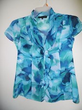 Jones New York  Ruffle Floral Semi Sheer top Shirt Blouse Sz 4
