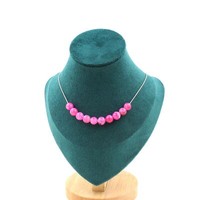 Halskette 10 Perlen Achat Craquelé Fuchsie 8 Mm. Kette Stahl Halskette Damen