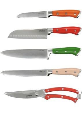 Elihome 5 Piece Professional Kitchen Knife Set With Colorful Handles