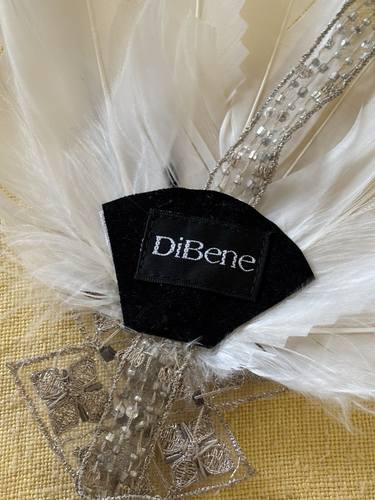 Cerchietto con piume perline e ricamo, argento, nero, bianco - Foto 5 di 6