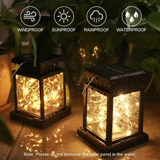 Solar Lantern Hanging Lights LED Outdoor Retro Garden Yard Lamp Waterproof Decor