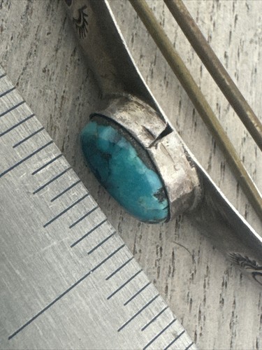 Vintage Turquoise Hand Stamped Silver Hair Pin Barrette - Picture 10 of 10