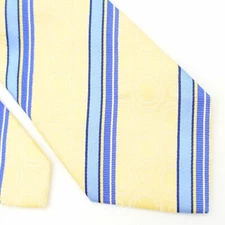 Geoffrey Beene Yellow Blue Striped Polka Dot Woven Silk Tie