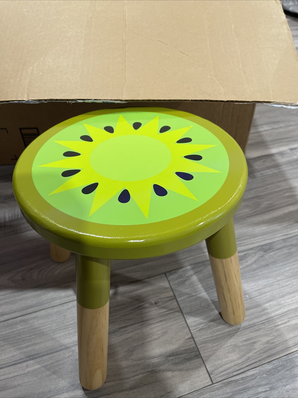 9”  Kids Solid Hard Wood Fruit Lemon Stool Chair Crafted Hand-Painted Wood