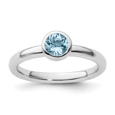Silver Stackable Expressions Low 5mm Round Aquamarine Ring QSK510