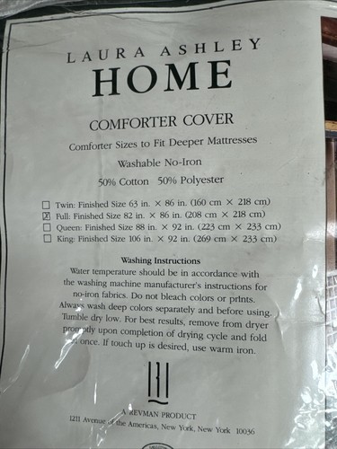 NEW Vintage LAURA ASHLEY Blue White SORBET CHECK DUVET COVER FULL 2 Sided 86 82 - Picture 2 of 8