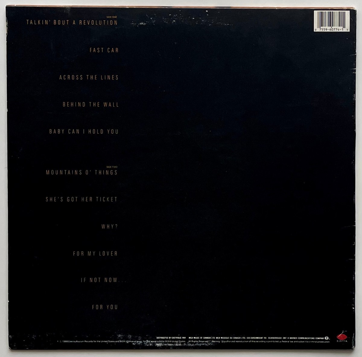 NICE! Vtg 1988 TRACY CHAPMAN Album S/T Record 1ST PRESSING Vinyl