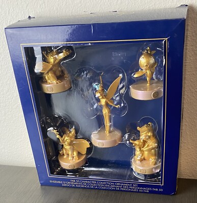  Disney Fab 50 Gold Character Ornaments   Tink, Dumbo, Stitch +2   WDW Exclusive