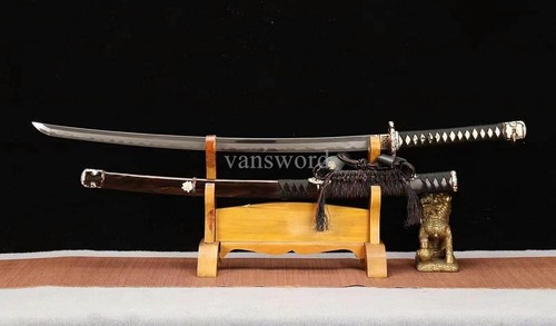 Japanese Tachi Gomai Clay Tempered Structure Brass Samurai Sword Ebony Full Tang - Picture 9 of 10