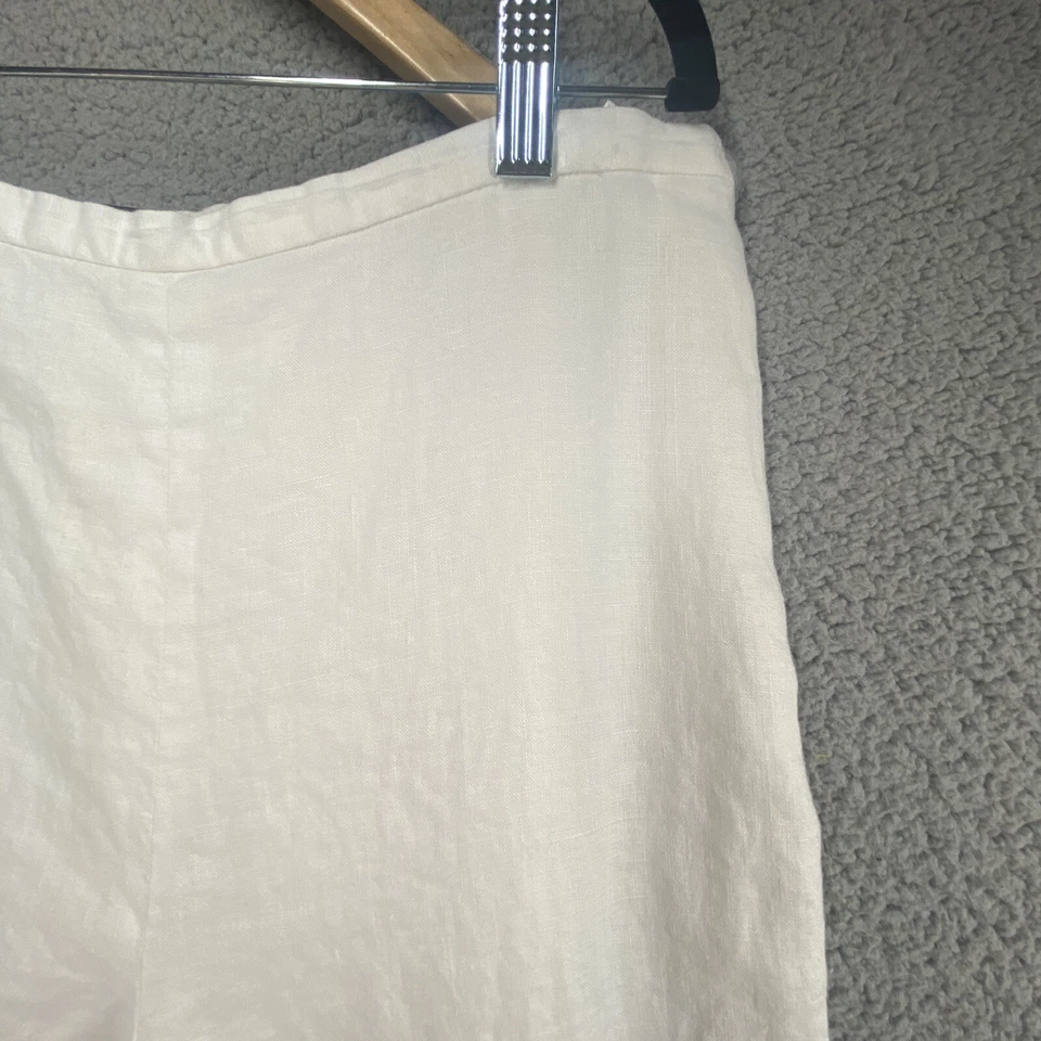 Pantalones informales de lino blancos de esquina para mujer talla 10 cremallera lateral tiro alto pierna recta Foto 2 de 4