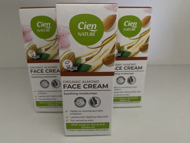 3 x 50ml Cien Nature Organic Almond Face Cream Moisturiser Vegan TB9529