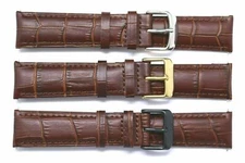 20mm Brown Leather Alligator Replacement Watch Band Silver, Gold, Black Buckle