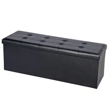 43" Folding Storage Ottoman Bench Storage Chest Coffee Table Padded Seat Black
