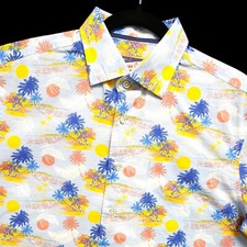 johnnie-O Hangin Out Franklin Shirt Mens Medium Button Up Gulf Blue Vacation NEW