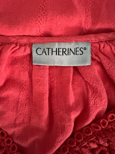 Catherines 1X Shirt Top Coral Pink V Neck 3/4 Sleeve Button Cotton Blend H9 - 第 6/6 張圖片