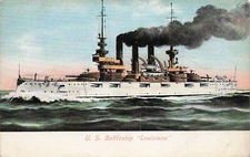 USS Louisiana Connecticut Navy Military Battle Ship Naval Seal Vtg Postcard H17