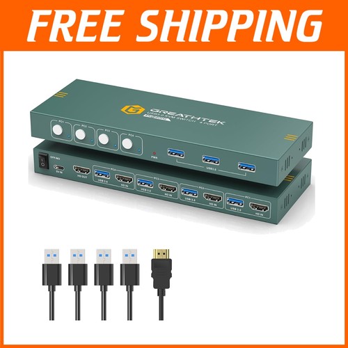 Commutateur KVM HDMI Durable 4 Ports avec 3 Ports USB - Partage Ordinateur Sans Effort