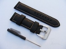 For Officine PANERAI Luminor Marina PAM 22mm Black Nubuck Leather Watch Strap